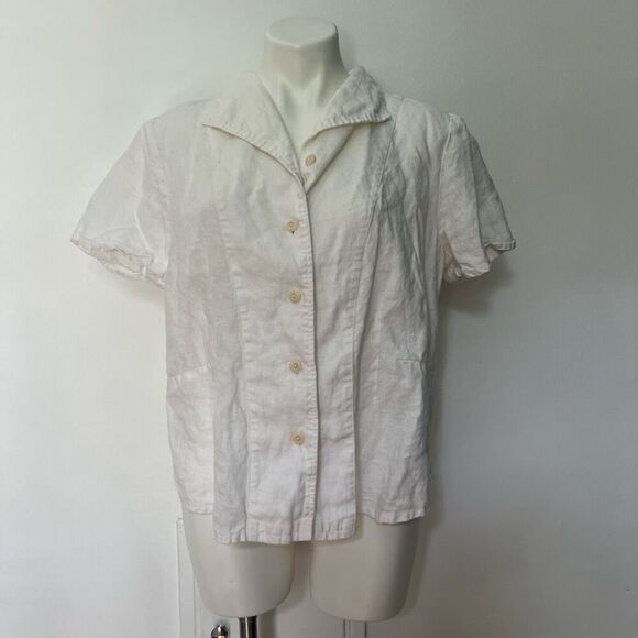 Flax 100% Linen white Button down shirt - Picture 6 of 6